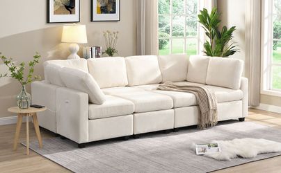 103 Sectional Sofa Couch Sofa Bed U-shaped Sofa with Two Movable Ottoman and Three USB Ports for Living Room, Beige