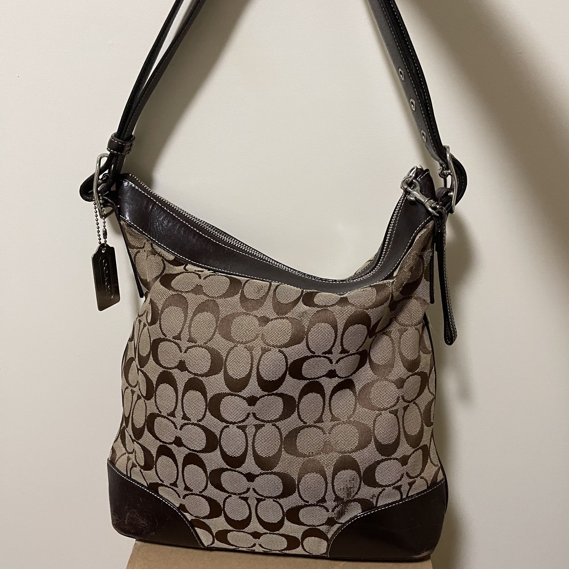 Coach Canvas Hobo Brown Signature Monogram Shoulder Bag