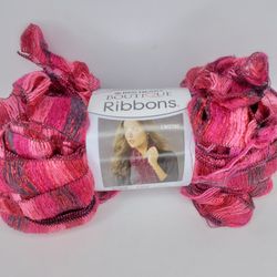 Red Heart Boutique Ribbons  Rosebud Yarn 3.5 oz. 42 yds Skein Red Pink 