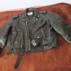Vintage Excelled Size 48 Tall Black Leather Brando Motorcycle Jacket