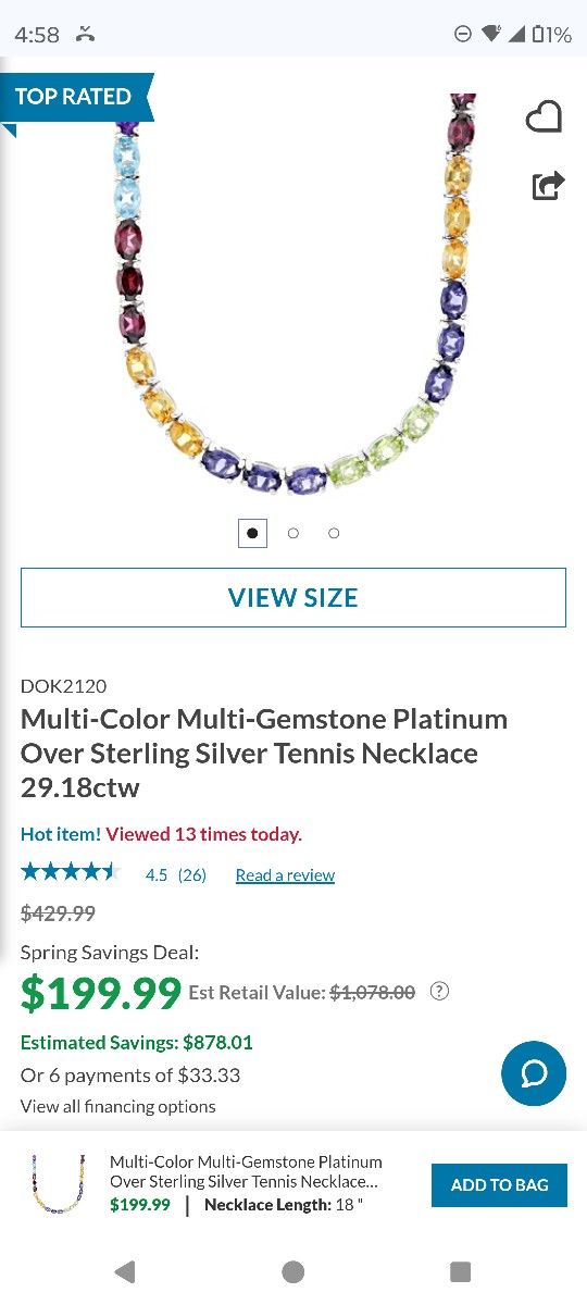 18" Multicolor Gem Stone Tennis Necklace