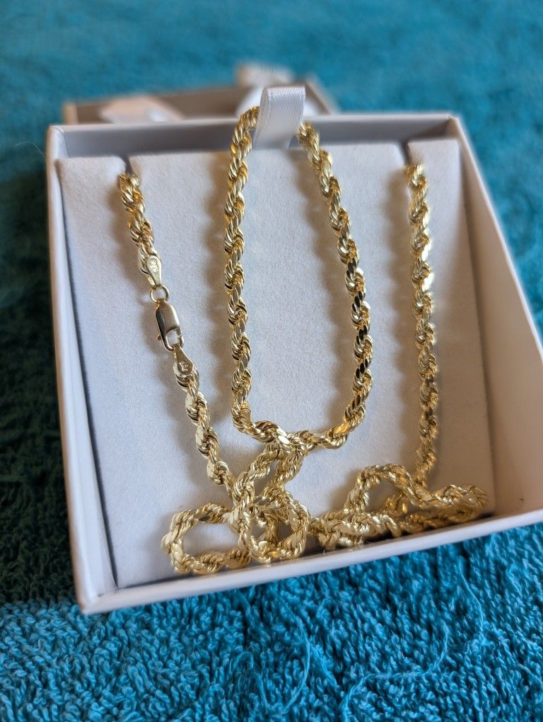 10k Yellow Gold Diamond Cut Rope Chain