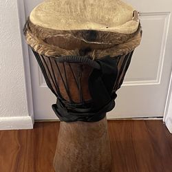 Vintage Djembe African Drum Tribal Musical Instrument Hand Carved