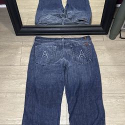 Y2K 7 For All Mankind 36 x 30 Embroidered Straight Baggy Denim Jeans