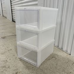 The container store Drop-Front Shoe Box translucent (3) large 