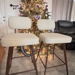 White Hand-Stitched Counter Height Stools – Set of 2