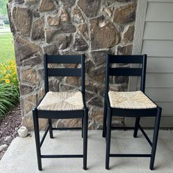 24.3 in. Hamlin Natural Woven Counter Stools in Black (Set of 2)