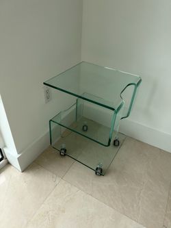 Title: Modern Bent Glass Rolling Side Table / Cart
