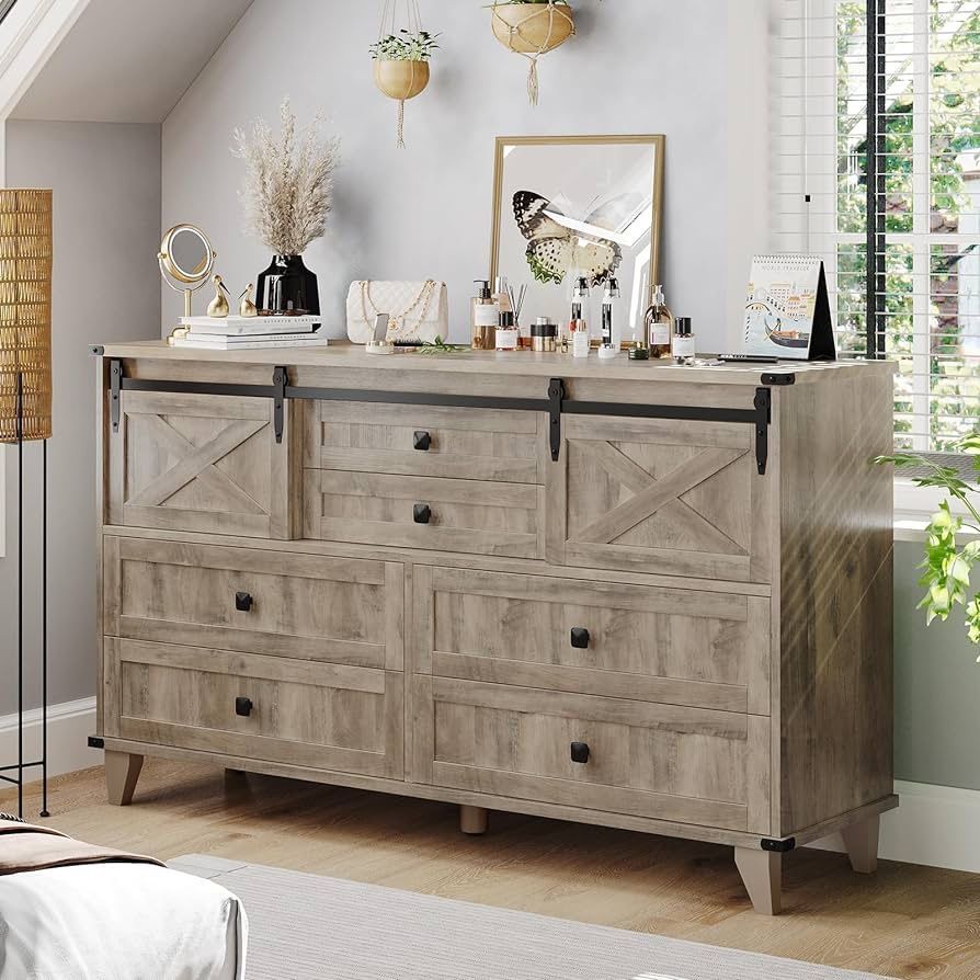 Farmhouse 6 Drawers Dresser for Bedroom, Retro Chest of Drawers with ...