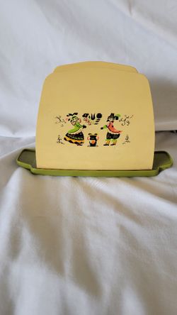 Vintage Sterilite Tablemates Napkin Holder Dish Pennsylvania Dutch Avocado Green MCM Retro