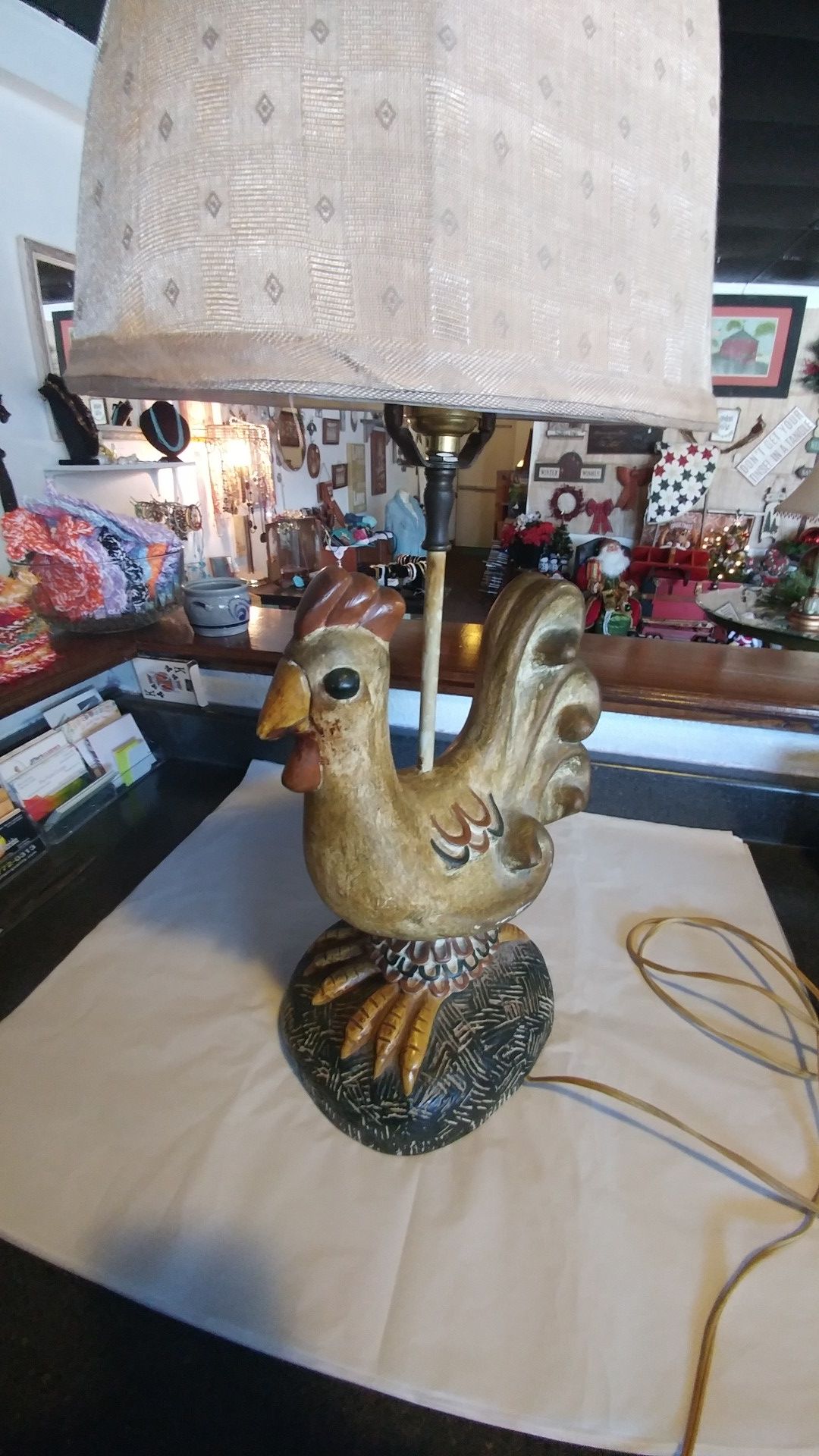 Folk art style rooster lamp