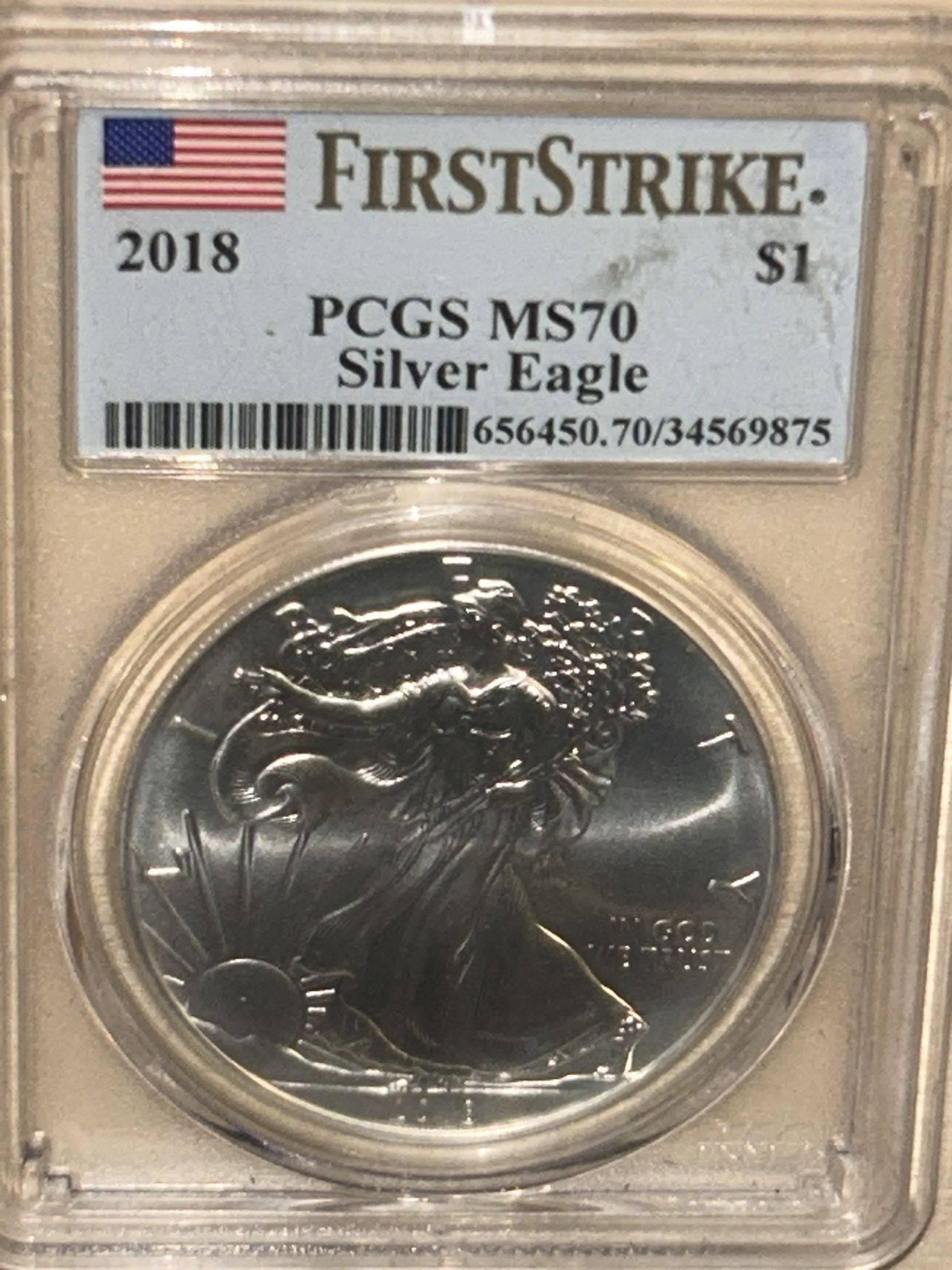 2018- American Silver Eagle- PCGS- MS70- First Strike- Flag Label