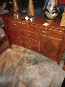 Entertainment Stand With Five Drawers And Two Storage Cupboards