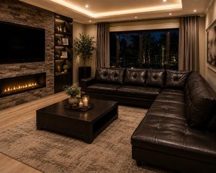 Modern Dark Brown Faux Leather Sectional Sofa - Excellent Condition