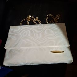 White Marble Print Clutch Bag with Gold Chain