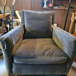 Velvet upholstered chair w/ottoman
