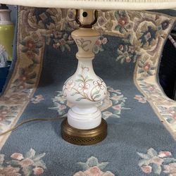Antique Hand-painted Milk Glass Lamp