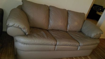like New Genuine Grey Leather Couch Free Delivery
