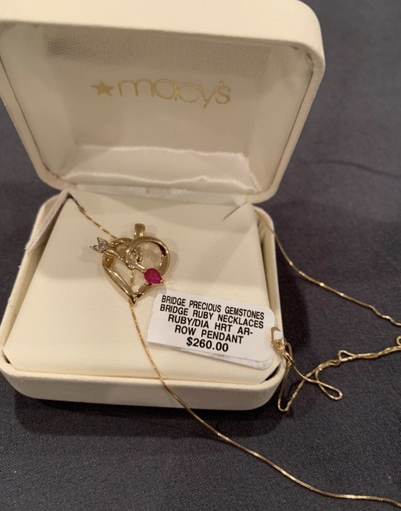 Macy’s Pendant Necklace With Tags, Ruby Birthstone 