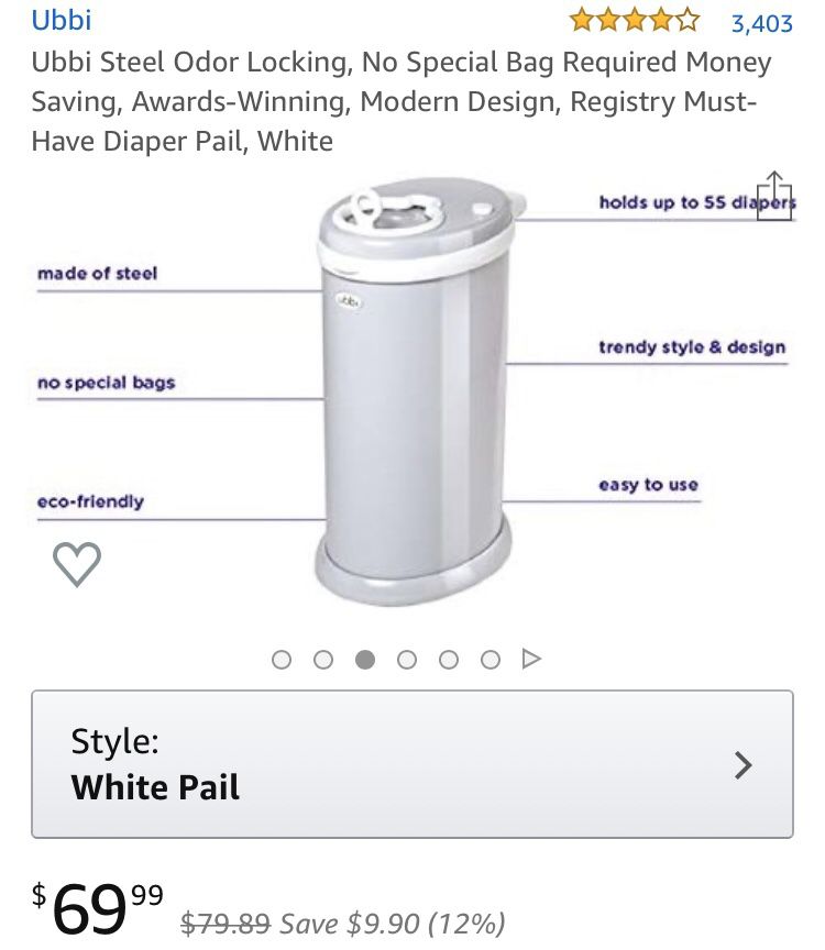 Ubbi Steel diaper pail White