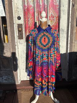 Women’s Size XL Vibrant Multicolor Psychedelic Kaleidoscope Long Sleeve Stretch Mini Dress