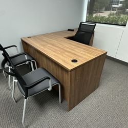 L Shape Executive Desk With File Cabinet And Storage
