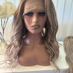 Brown & Blonde Lace Wig Human Hair 22”