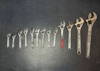 12-Piece Adjustable Wrench Lot – Crescent, Milwaukee, Pittsburgh – 4” to 18”