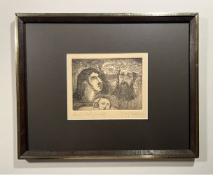 Circa 1960s Tony Mafia Jewish Etching Artist Proof Signed Judaica Art Framed