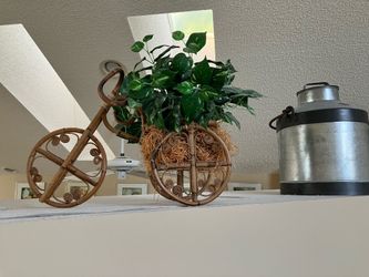 Decorative Wicker Bicycle Cart Planter and Artificial Plant