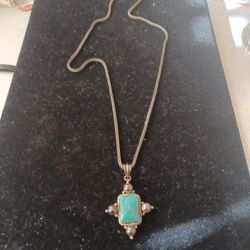 Sterling Silver Necklace with Sterling Silver Charm with Turquoise and Pearls 