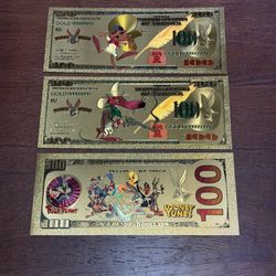 Gold Foil Plated Speedy Gonzalez and Slow Poke Looney Tunes Banknote Set