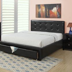 Queen Size Leatherette Button Beds W Ortho Mattress 