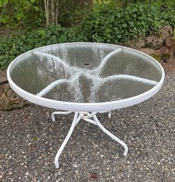 White glass top outdoor table!