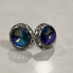 Silver Purple Round Swarovski Crystal Stud Earrings