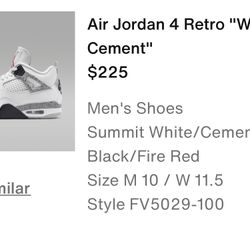 Jordan 4 White Cement Size 10m 