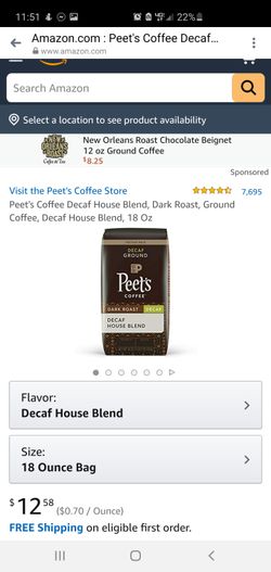 Peet's Coffee Decaf House Blend, Dark Roast, Ground Coffee, Decaf House Blend, 18 Oz