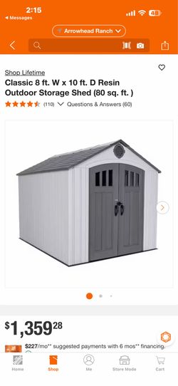 Shop Lifetime Classic 8 ft. W × 10 ft. D Resin Outdoor Storage Shed 80 sq.t.)