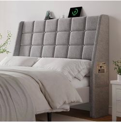 Ergonomic Upholstered Queen Size Headboard w/Charging Station
