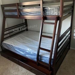 Twin Full Expresso Bunkbed With Ortho Mattress Included!!
