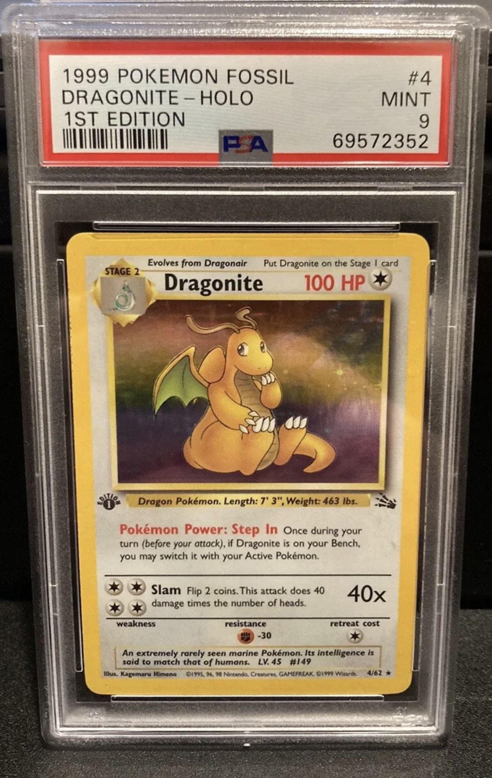 1999 Pokémon Fossil Dragonite Holo 1st Edition [PSA 9]