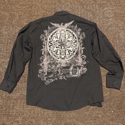 Eighty Eight Platinum Black Gray Graphic Print Button-Up Shirt Long Sleeve L