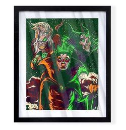Disney villains custom art piece on black frame