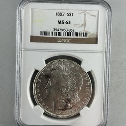 1887 Morgan Silver Dollar, NGC MS-63 -- GORGEOUS CERTIFIED COIN!