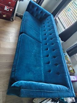 Teal Velvet Tufted Sofa Couch
