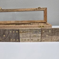 Wood & Brass Domino Game Box - Glass LId - HandCrafted