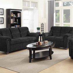 ULTRA PLUSH PADDED GRAPHITE CHENILLE FABRIC 2 PIECE SOFA LOVESEAT COUCH SET - SILLONES