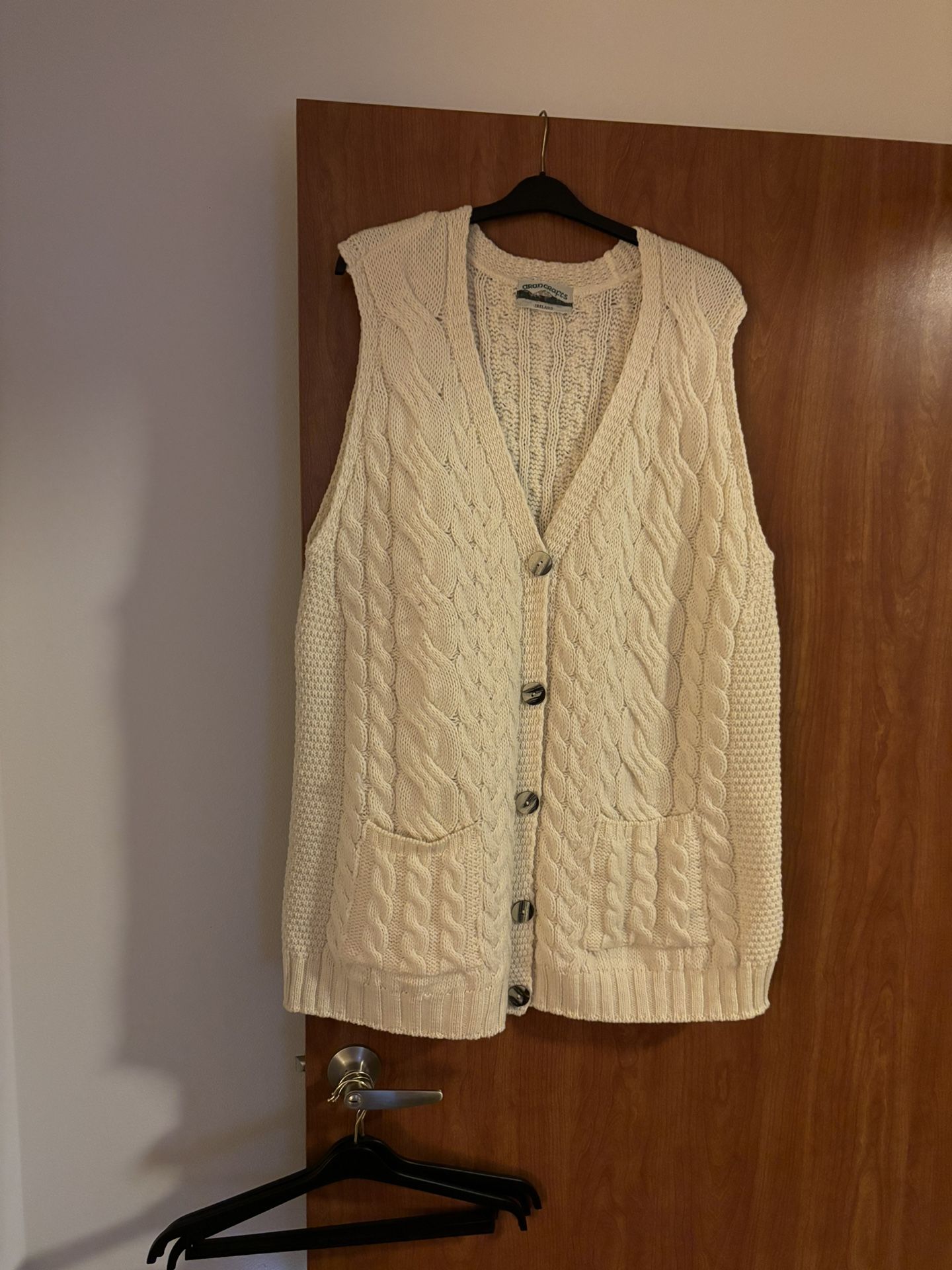 Aran Craft Long Button Up Sleeveless Sweater Vest