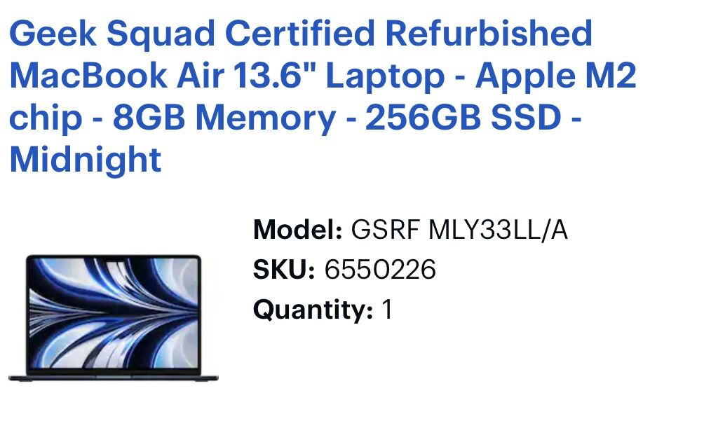 Geek Squad Certified Refurbished MacBook Air 13.6" - Apple M2 - 8GB RAM - 256GB SSD - Midnight (Keyboard Partially Faulty)
