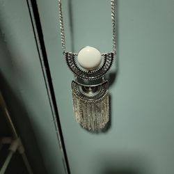 Long 26 Inch Silver Necklace With Matching Earrings 